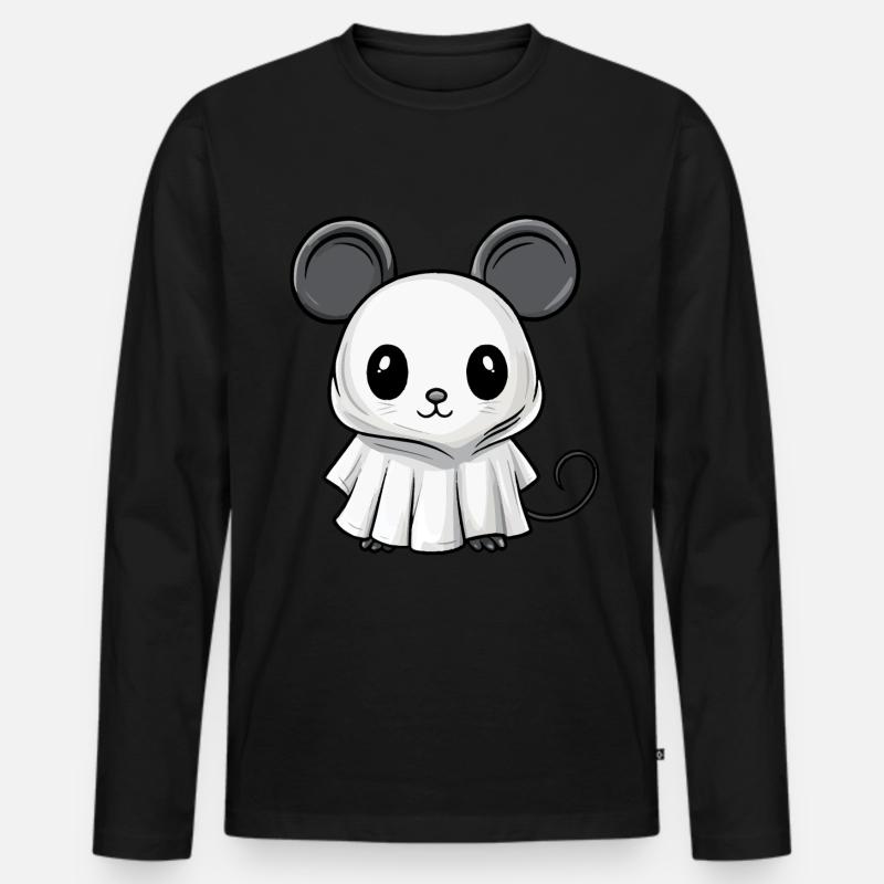 Maus Halloween Comic Geist - Männer Premium Bio Langarmshirt - Schwarz