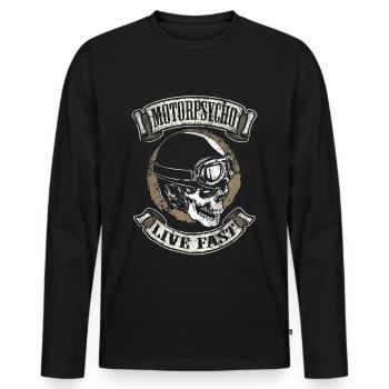 Biker Biker Motorcycle Biker Motorpsycho - Men's Premium Organic Long Sleeve Shirt - black - Front - Nico (187cm)