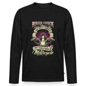 Biker Biker Motorcycle Motorcyclist Chick Woman - Men's Premium Organic Long Sleeve Shirt - black - Front - Nico (187cm)
