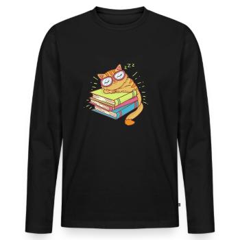 Livres de lecture bookworm chat chaton - T-shirt manches longues Premium bio Homme - noir - Devant - Nico (187cm)