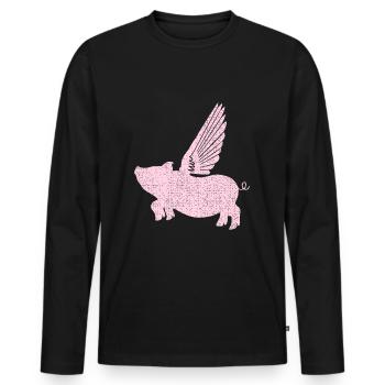 Cochon volant cochon chanceux ailes - T-shirt manches longues Premium bio Homme - noir - Devant - Nico (187cm)