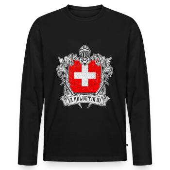 Schweiz Helvetia Patriot Schweizerkreuz Ritter - Männer Premium Bio Langarmshirt - Schwarz - Vorne - Nico (187cm)