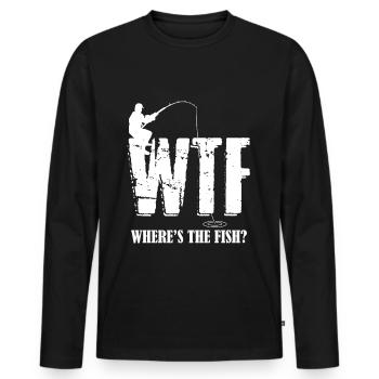 Pêcheur pêcheur à la pêche WTF Où est le poisson - T-shirt manches longues Premium bio Homme - noir - Devant - Nico (187cm)