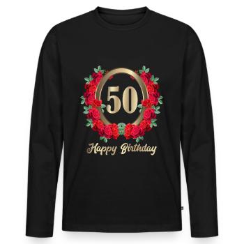 50th Birthday 50 years Roses Flowers Birthday - Men's Premium Organic Long Sleeve Shirt - black - Front - Nico (187cm)