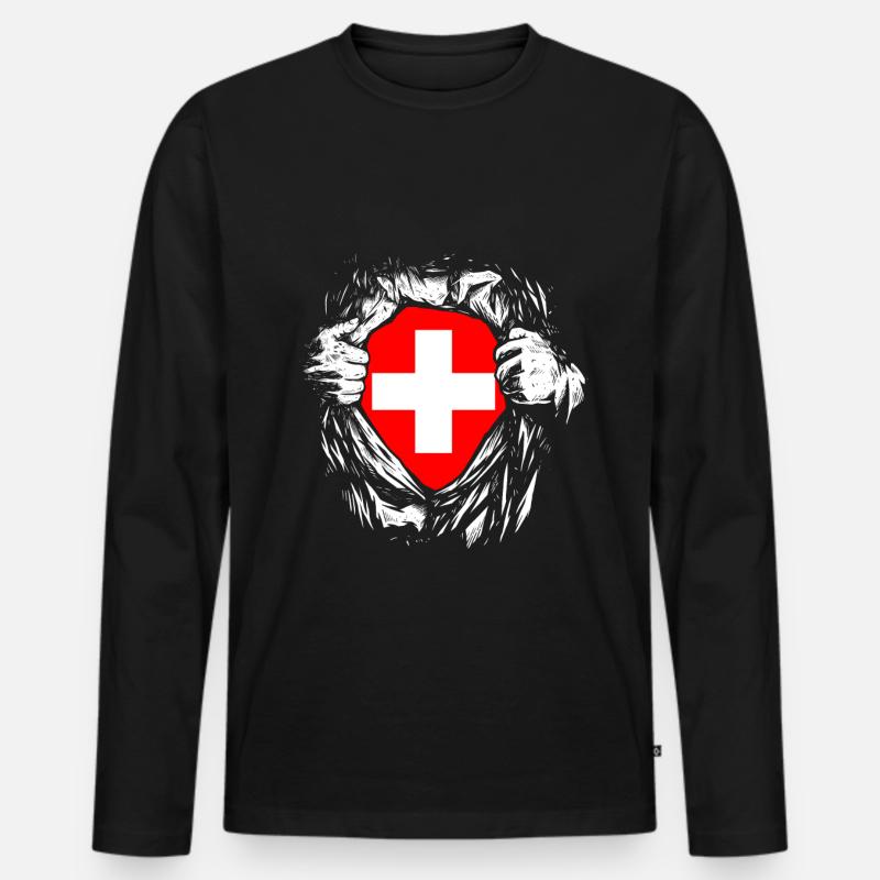 Schweiz Superheld Held Schweizerkreuz - Männer Premium Bio Langarmshirt - Schwarz