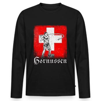 Schweiz Hornussen Nationalsport Tradition - Männer Premium Bio Langarmshirt - Schwarz - Vorne - Nico (187cm)