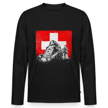 Schweiz Schweizer Alphorn Musik Matterhorn - Männer Premium Bio Langarmshirt - Schwarz - Vorne - Nico (187cm)