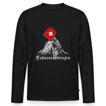 Schweiz Fahnenschwingen Matterhorn Berge - Männer Premium Bio Langarmshirt - Schwarz - Vorne - Nico (187cm)