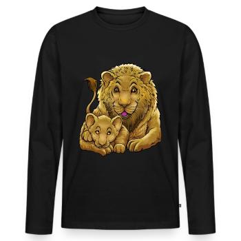 Löwe Vater Sohn Tochter Dschungel Baby Kind Zoo - Männer Premium Bio Langarmshirt - Schwarz - Vorne - Nico (187cm)