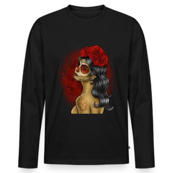 Dia de los Muertos Girl Skull Roses Skull - Men's Premium Organic Long Sleeve Shirt - black - Front - Nico (187cm)