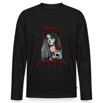 Dia de los Muertos Girl Skull Roses Skull - Men's Premium Organic Long Sleeve Shirt - black - Front - Nico (187cm)
