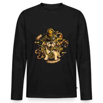 French Bulldog Dog Steampunk Retro - Men's Premium Organic Long Sleeve Shirt - black - Front - Nico (187cm)