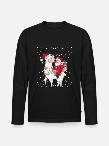 Santa reitet Lama Alpaka Ugly Christmas - Männer Premium Bio Langarmshirt - Schwarz