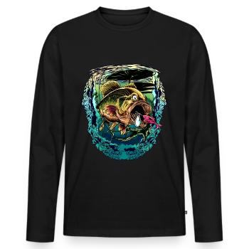 Pêcheur pêcheur perche perche bar poisson - T-shirt manches longues Premium bio Homme - noir - Devant - Nico (187cm)