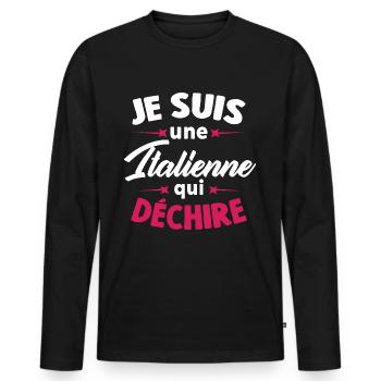 Je suis une Italienne qui déchire - T-shirt manches longues Premium bio Homme - noir - Devant - Nico (187cm)