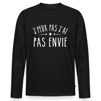 Je peux pas j'ai pas envie - T-shirt manches longues Premium bio Homme - noir - Devant - Nico (187cm)