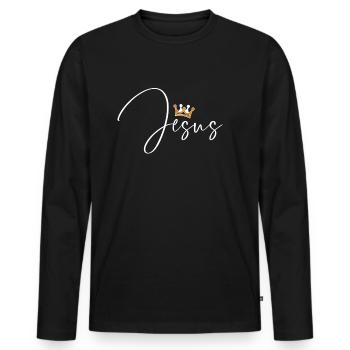 Jesus, Christlich, Jesus - Männer Premium Bio Langarmshirt - Schwarz - Vorne - Nico (187cm)