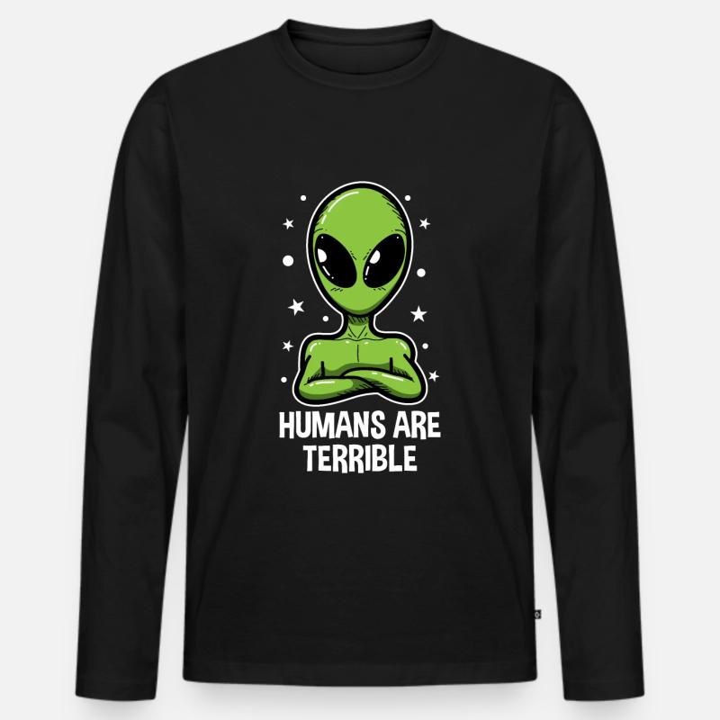 UFO Alien Ausserirdrischer Alienkopf Geschenk - Männer Premium Bio Langarmshirt - Schwarz