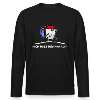 Oiseau avec sac à dos - voyageur voyageur de routards - T-shirt manches longues Premium bio Homme - noir - Devant - Nico (187cm)