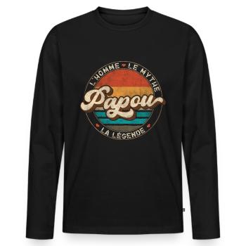 Papou L'Homme Le Mythe La Légende - T-shirt manches longues Premium bio Homme - noir - Devant - Nico (187cm)