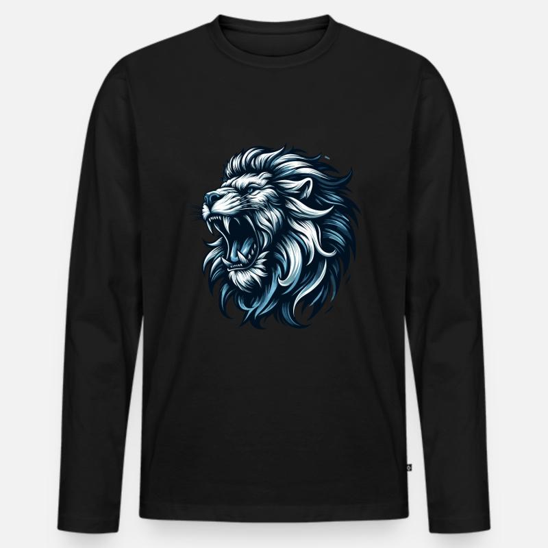 Löwe brüllt blau Geschenk - Männer Premium Bio Langarmshirt - Schwarz