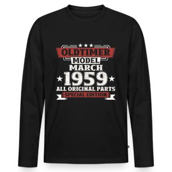 65. Geburtstag Oldtimer März Jahrgang 1959 - Männer Premium Bio Langarmshirt - Schwarz - Vorne - Nico (187cm)