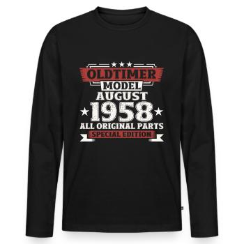 Oldtimer August 1958 Jahrgang 1958 66. Geburtstag - Männer Premium Bio Langarmshirt - Schwarz - Vorne - Nico (187cm)