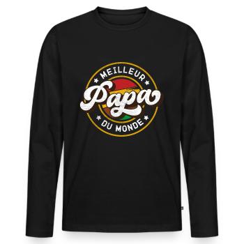 Meilleur Papa du Monde Vintage Style - T-shirt manches longues Premium bio Homme - noir - Devant - Nico (187cm)