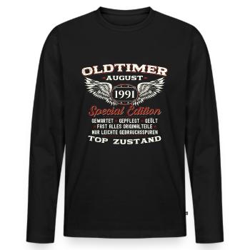 Oldtimer August 1991 Jahrgang 1991 33. Geburtstag - Männer Premium Bio Langarmshirt - Schwarz - Vorne - Nico (187cm)
