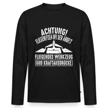 Achtung Fliesenleger Bei Der Arbeit - Männer Premium Bio Langarmshirt - Schwarz - Vorne - Nico (187cm)