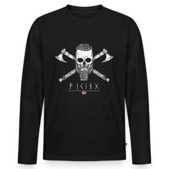 Viking - Skull Runes - Men's Premium Organic Long Sleeve Shirt - black - Front - Nico (187cm)