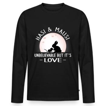 valentinstag patchwork hasi mausi schatz true love - Männer Premium Bio Langarmshirt - Schwarz - Vorne - Nico (187cm)