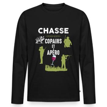 Chasse copains et apéro - T-shirt manches longues Premium bio Homme - noir - Devant - Nico (187cm)