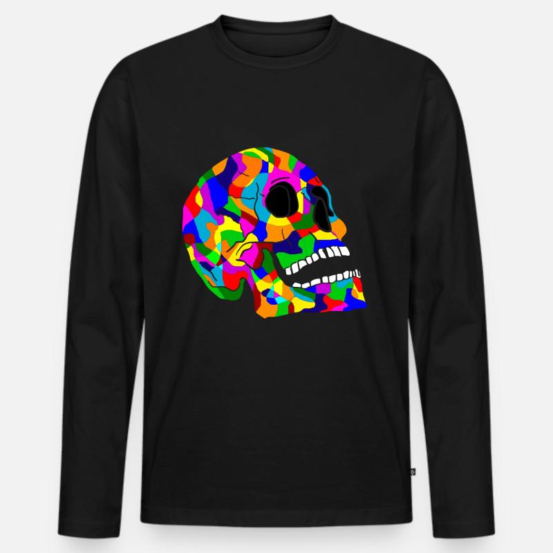 Bunter Totenkopf Schaedel Skull - Männer Premium Bio Langarmshirt - Schwarz