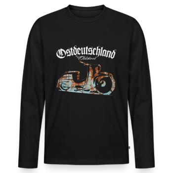 Simson Schwalbe - Ostdeutschland - Oldskool - Männer Premium Bio Langarmshirt - Schwarz - Vorne - Nico (187cm)