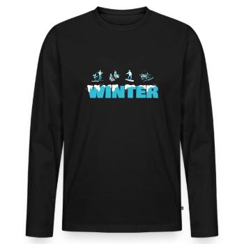 Winter Family Ski Sledges and Snowboarders - Men's Premium Organic Long Sleeve Shirt - black - Front - Nico (187cm)