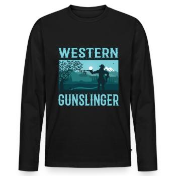 Western Gunslinger, the cool cowboy design - Men's Premium Organic Long Sleeve Shirt - black - Front - Nico (187cm)