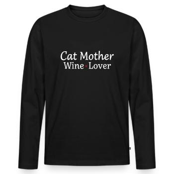 Cat Mother – Wein, Liebe & Katzenhumor - Männer Premium Bio Langarmshirt - Schwarz - Vorne - Nico (187cm)