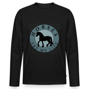 Chevaux, filles femmes, western à cheval, cadeau - T-shirt manches longues Premium bio Homme - noir - Devant - Nico (187cm)