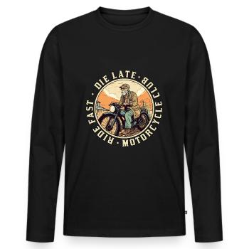 Cool vieux motard grand-père - moto grand-père - T-shirt manches longues Premium bio Homme - noir - Devant - Nico (187cm)