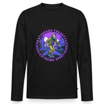 Cool Skull Skeleton Skateboard Skater - T-shirt manches longues Premium bio Homme - noir - Devant - Nico (187cm)