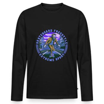 Cool Skull Skeleton Skateboard Skater - T-shirt manches longues Premium bio Homme - noir - Devant - Nico (187cm)