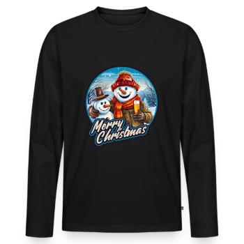 Lustiger Schneemann mit Bier Weihnachtsfest - Männer Premium Bio Langarmshirt - Schwarz - Vorne - Nico (187cm)