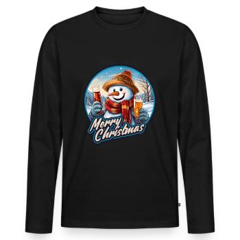 Lustiger Schneemann mit Bier Weihnachtsfest - Männer Premium Bio Langarmshirt - Schwarz - Vorne - Nico (187cm)