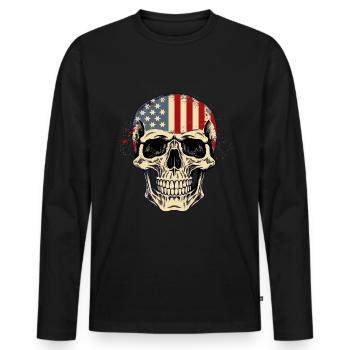 Skull with American flag - Men's Premium Organic Long Sleeve Shirt - black - Front - Nico (187cm)