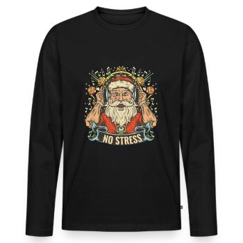 Santa Claus with headphones saying NO STRESS - Men's Premium Organic Long Sleeve Shirt - black - Front - Nico (187cm)