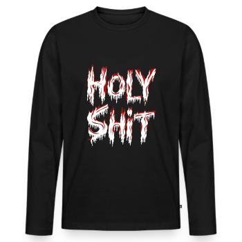 Holy Shit Naughty Funny Sayings - Men's Premium Organic Long Sleeve Shirt - black - Front - Nico (187cm)