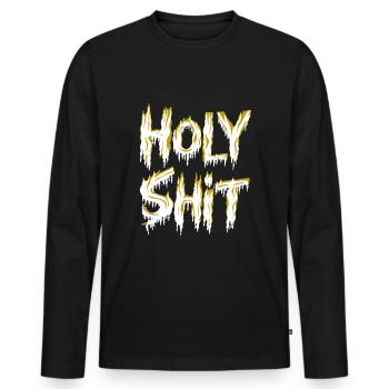 Holy Shit Naughty Funny Sayings - Men's Premium Organic Long Sleeve Shirt - black - Front - Nico (187cm)