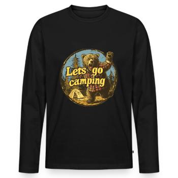 Lets Go Camping Bär - Männer Premium Bio Langarmshirt - Schwarz - Vorne - Nico (187cm)