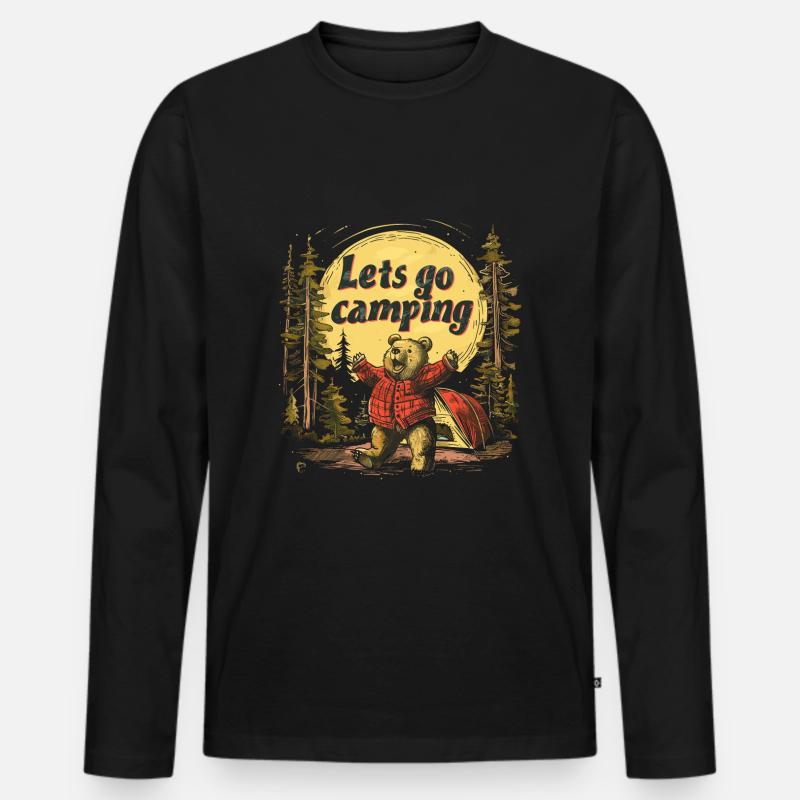 Lets Go Camping Bär - Männer Premium Bio Langarmshirt - Schwarz